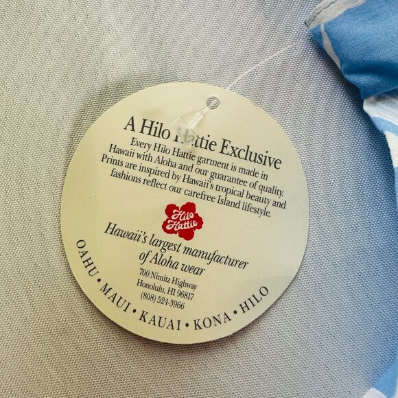 Hilo Hattie Muu Muu Dress Womens L Short Sleeve Blue White Floral Midi Hawaii - Picture 13 of 13